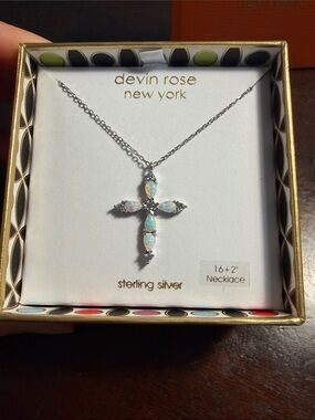 Devin Rose Sterling Silver Opal Cross Necklace - White Opal